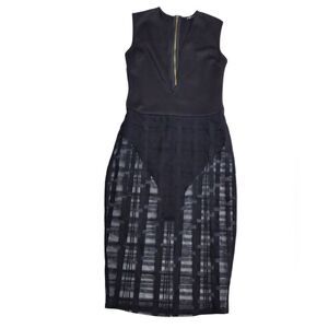 Gal Boss Black plunging necklace lace sheer midi dress